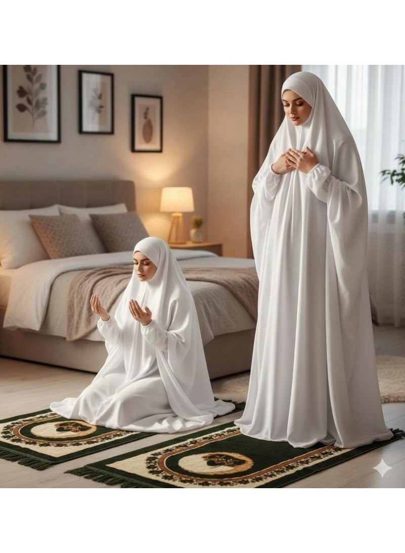 أمياي إسدال صلاة نسائي قطعة واحدة بأكمام طويلة - فستان صلاة إسلامي - ملابس صلاة للنساء - فستان نماز عباية للنساء - جلباب قطعة واحدة - مستلزمات العمرة للنساء - طقم صلاة باللون الأبيض - Image 2